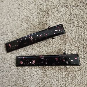 2 Hair Clips Black w/ Pink Glitter Accessories Barrettes Hand Painted Indie